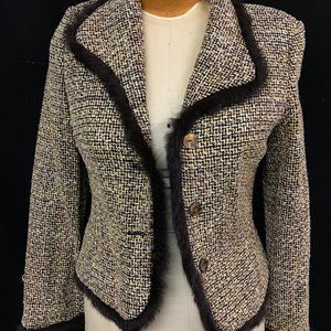 Vintage Anthracite Tweed Jacket with Real Fur Trim